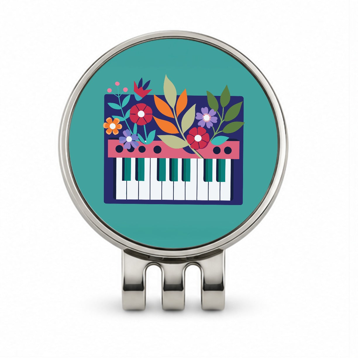 Keyboard Piano Music Floral Motif Golf Hat Clip with Ball Marker