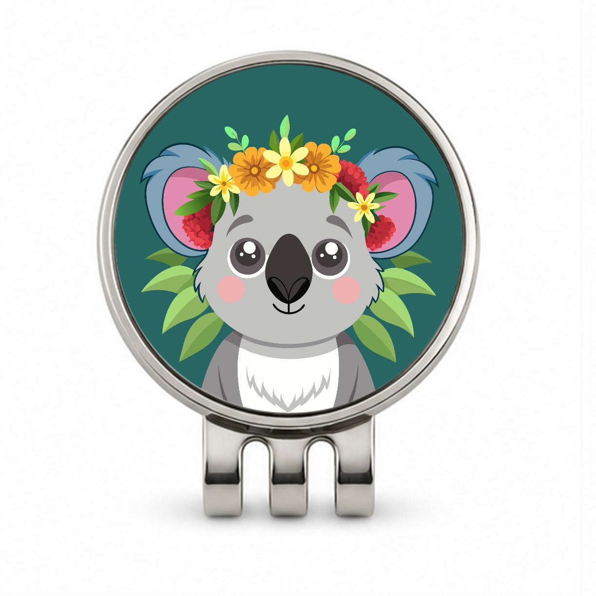 Koala Head Floral Flowers Golf Hat Clip with Ball Marker