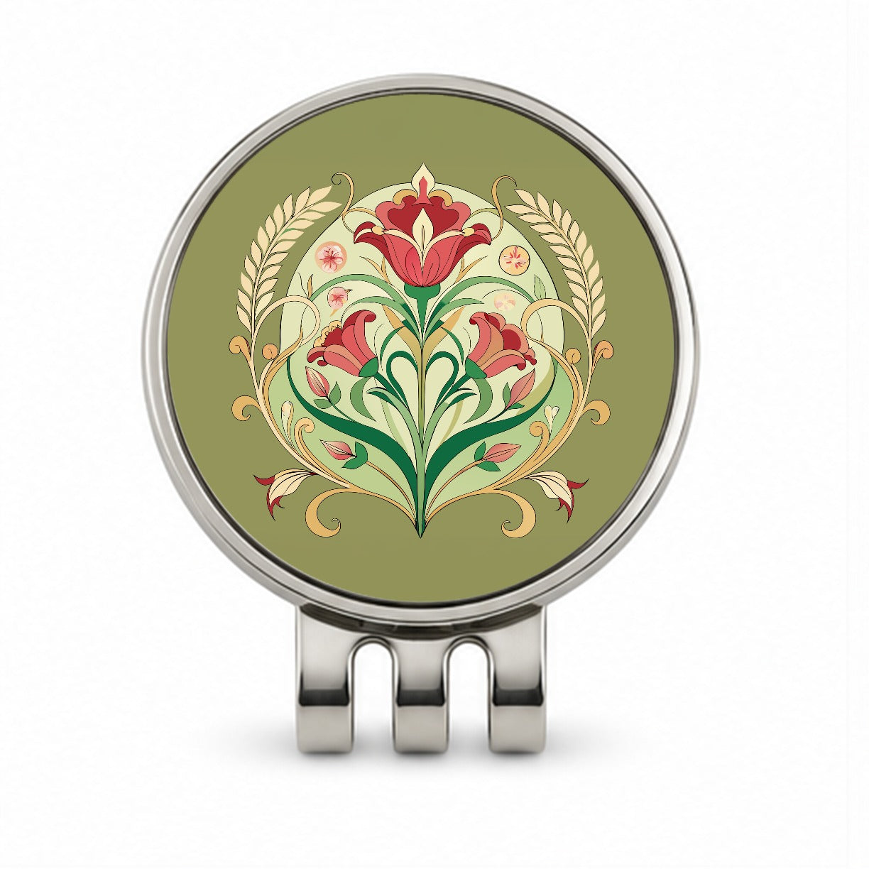 Light Floral Art Nouveau Flowers Elegant Golf Hat Clip with Ball Marker