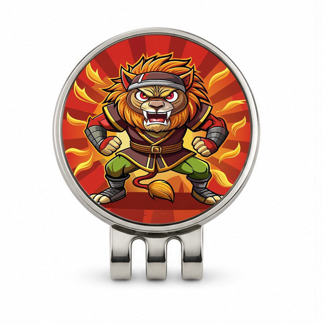Lion Ninja Fighting Warrior Golf Hat Clip with Ball Marker