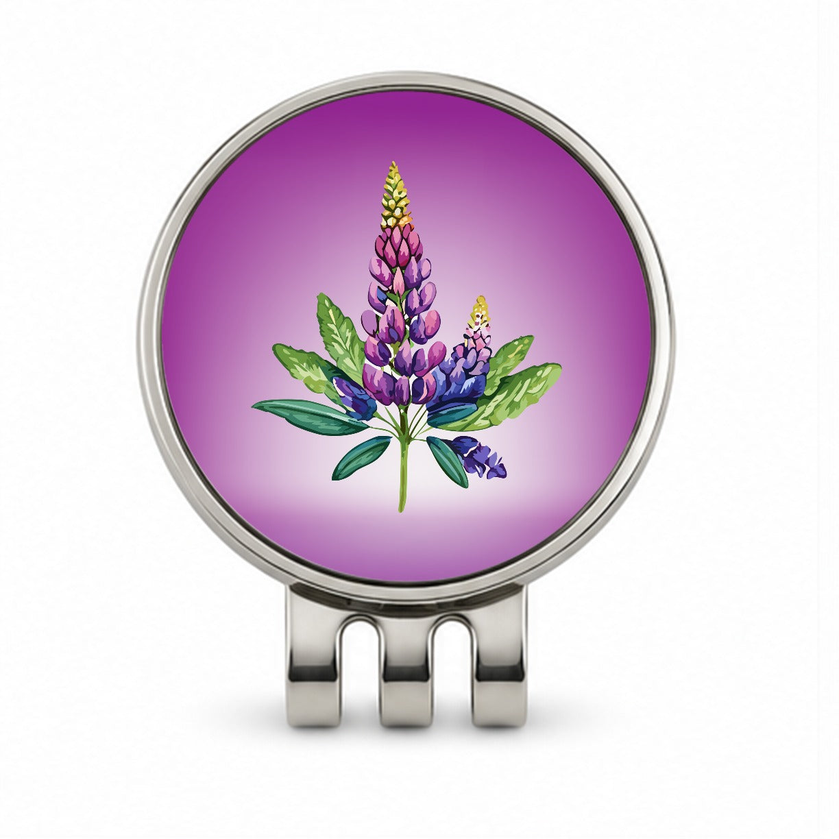 Lupine Plant Flower Watercolor Golf Hat Clip with Ball Marker
