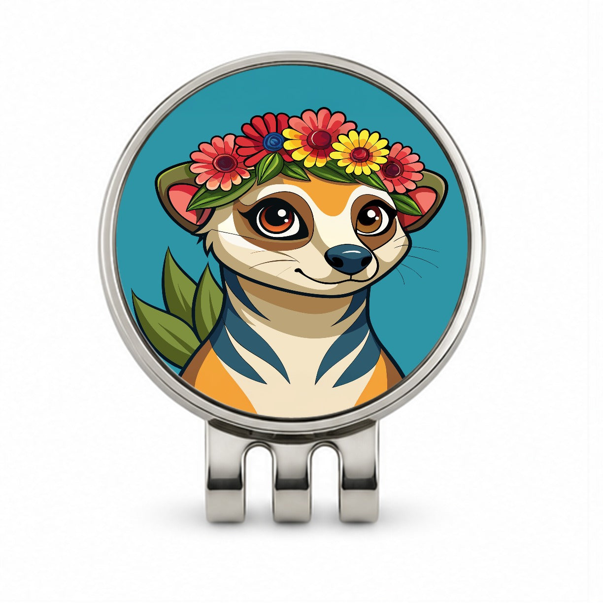 Meerkat Floral Flowers Golf Hat Clip with Ball Marker