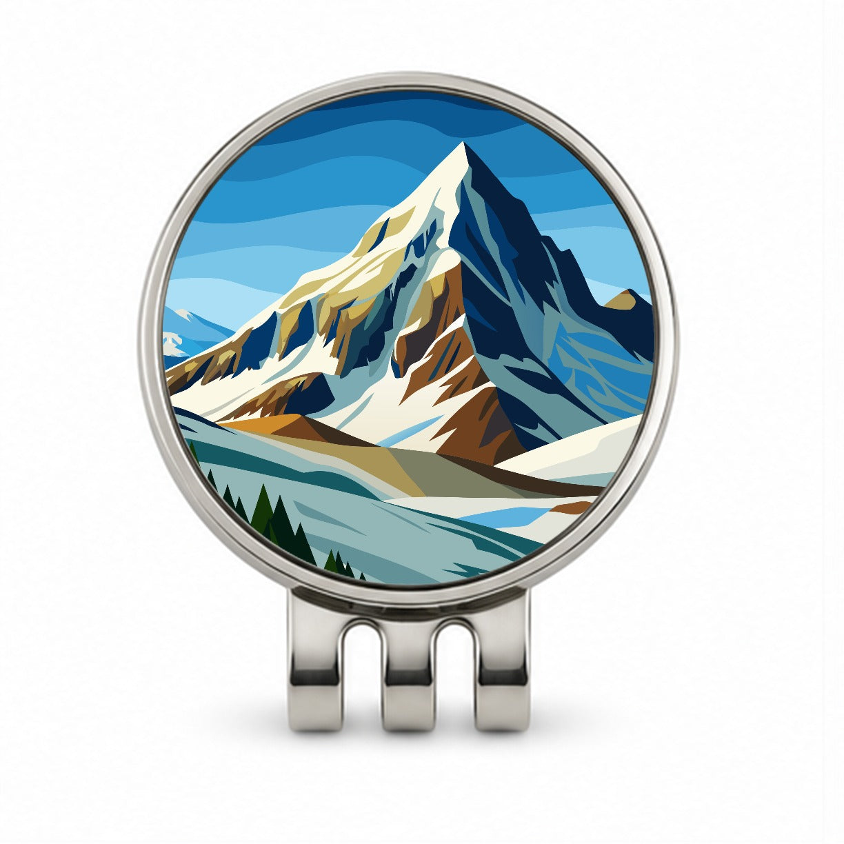 Mountain Slope Rugged Golf Hat Clip with Ball Marker