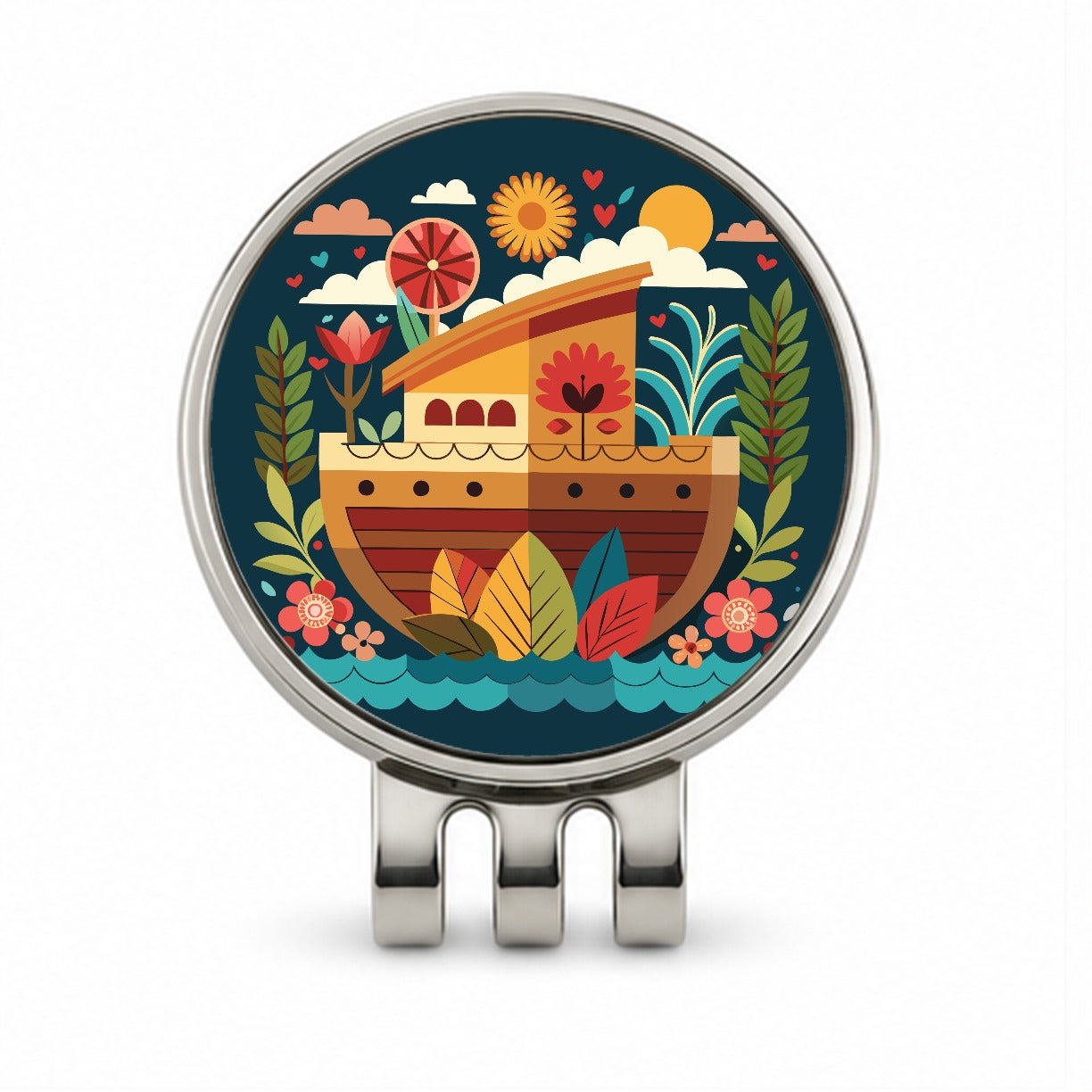 Noah's Ark Floral Bible Story Golf Hat Clip with Ball Marker
