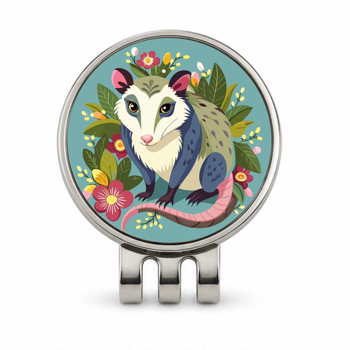 Opossum Floral Flowers Golf Hat Clip with Ball Marker