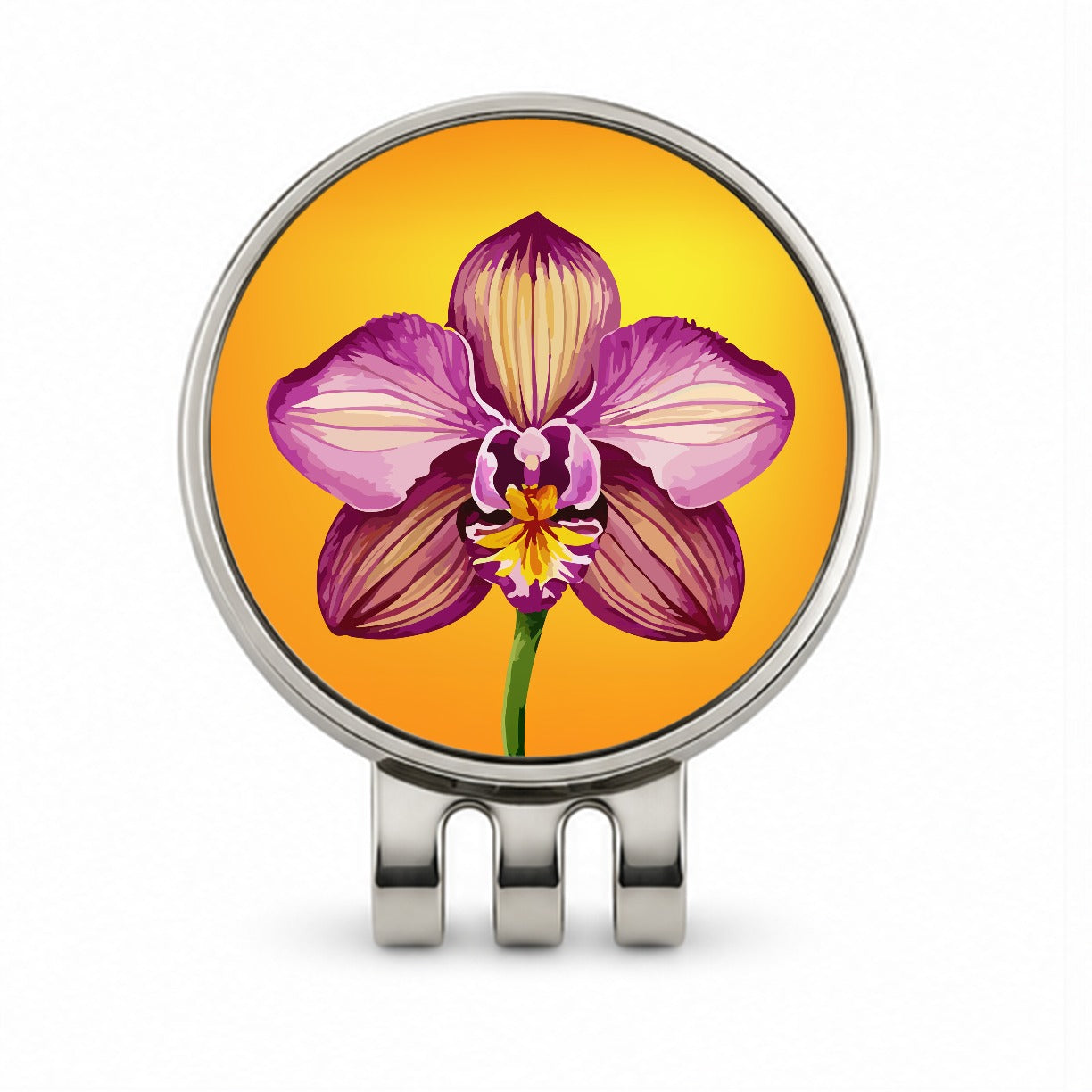 Orchid Flower Watercolor Golf Hat Clip with Ball Marker