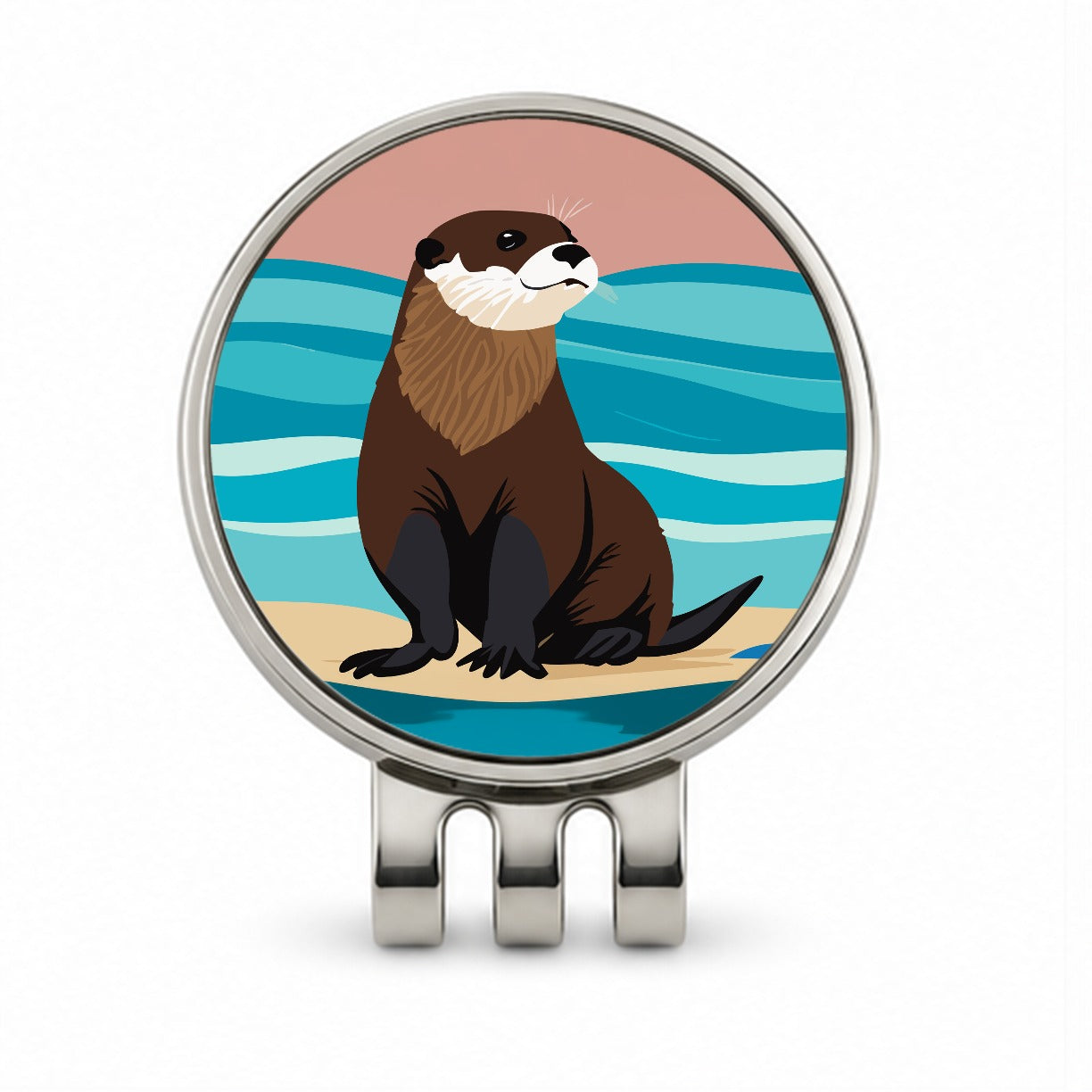 Otter on the Beach Ocean Sea Golf Hat Clip with Ball Marker