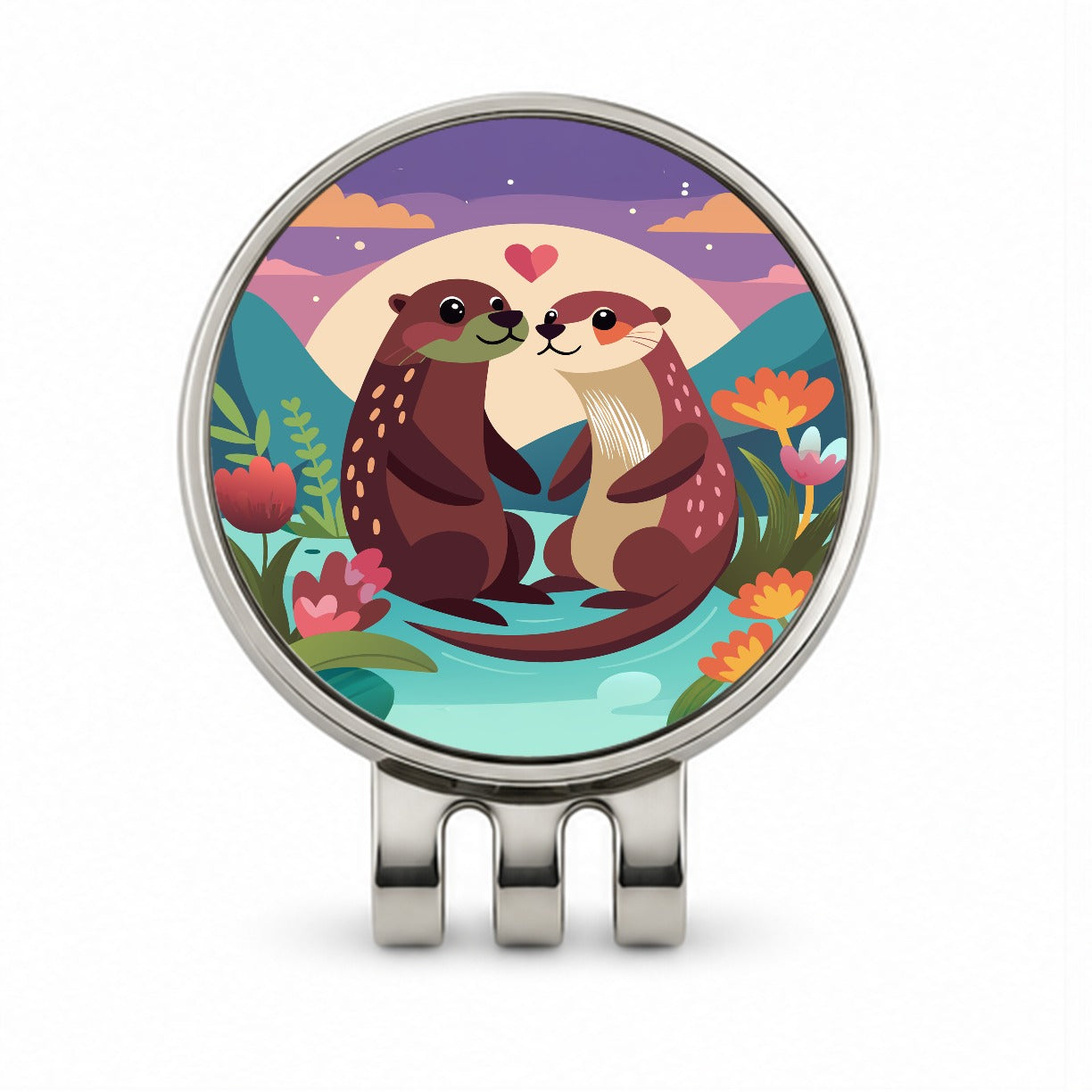 Otters in Love Anniversary Wedding Valentines Day Golf Hat Clip with Ball Marker