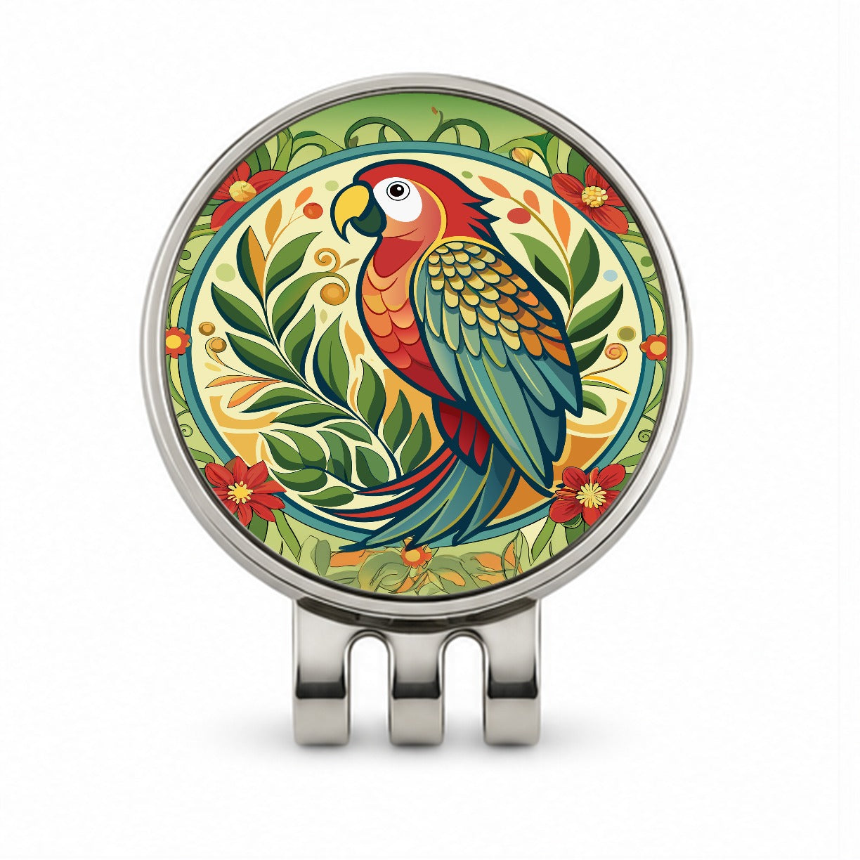 Parrot Floral Art Nouveau Flowers Elegant Golf Hat Clip with Ball Marker
