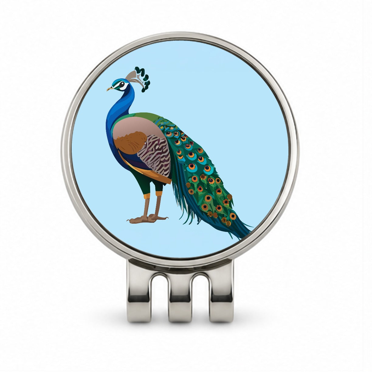 Peacock Indian Peafowl Profile Golf Hat Clip with Ball Marker