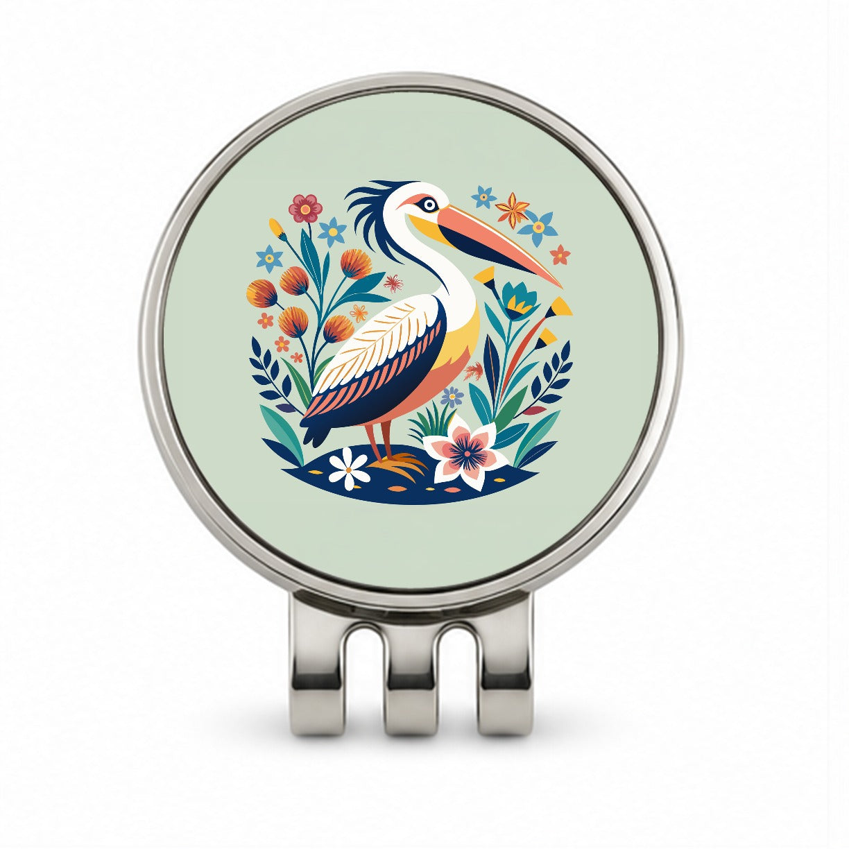 Pelican Bird Floral Flowers Golf Hat Clip with Ball Marker