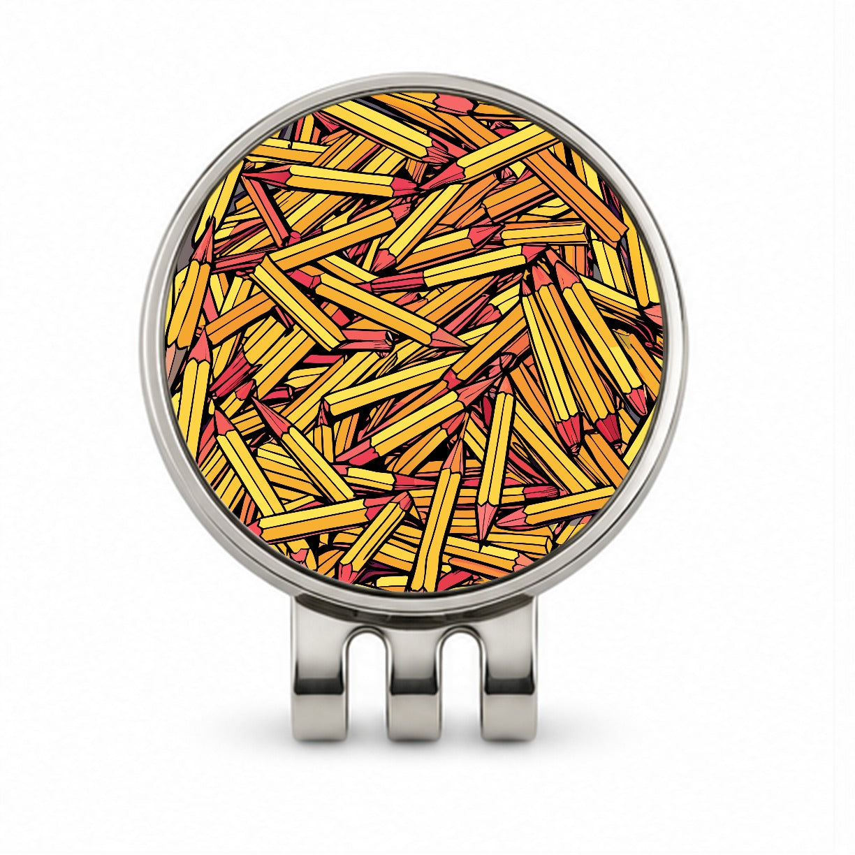 Pencils Piles School Teacher Pattern Golf Hat Clip with Ball Marker