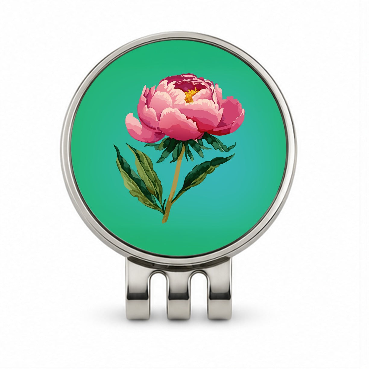 Peony Pink Flower Watercolor Golf Hat Clip with Ball Marker