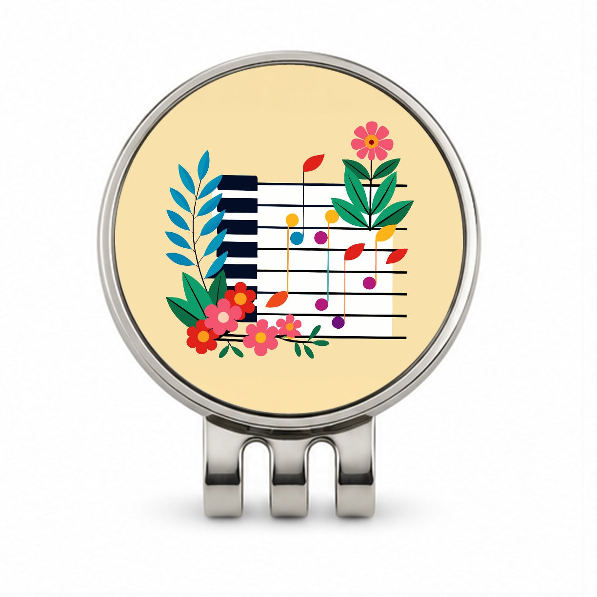 Piano Music Floral Motif Golf Hat Clip with Ball Marker