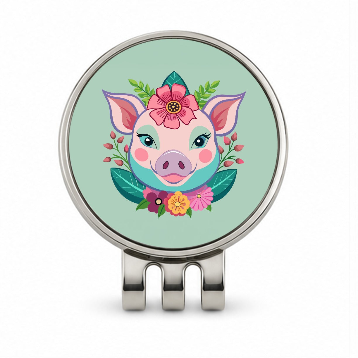 Pig Head Floral Flowers Golf Hat Clip with Ball Marker
