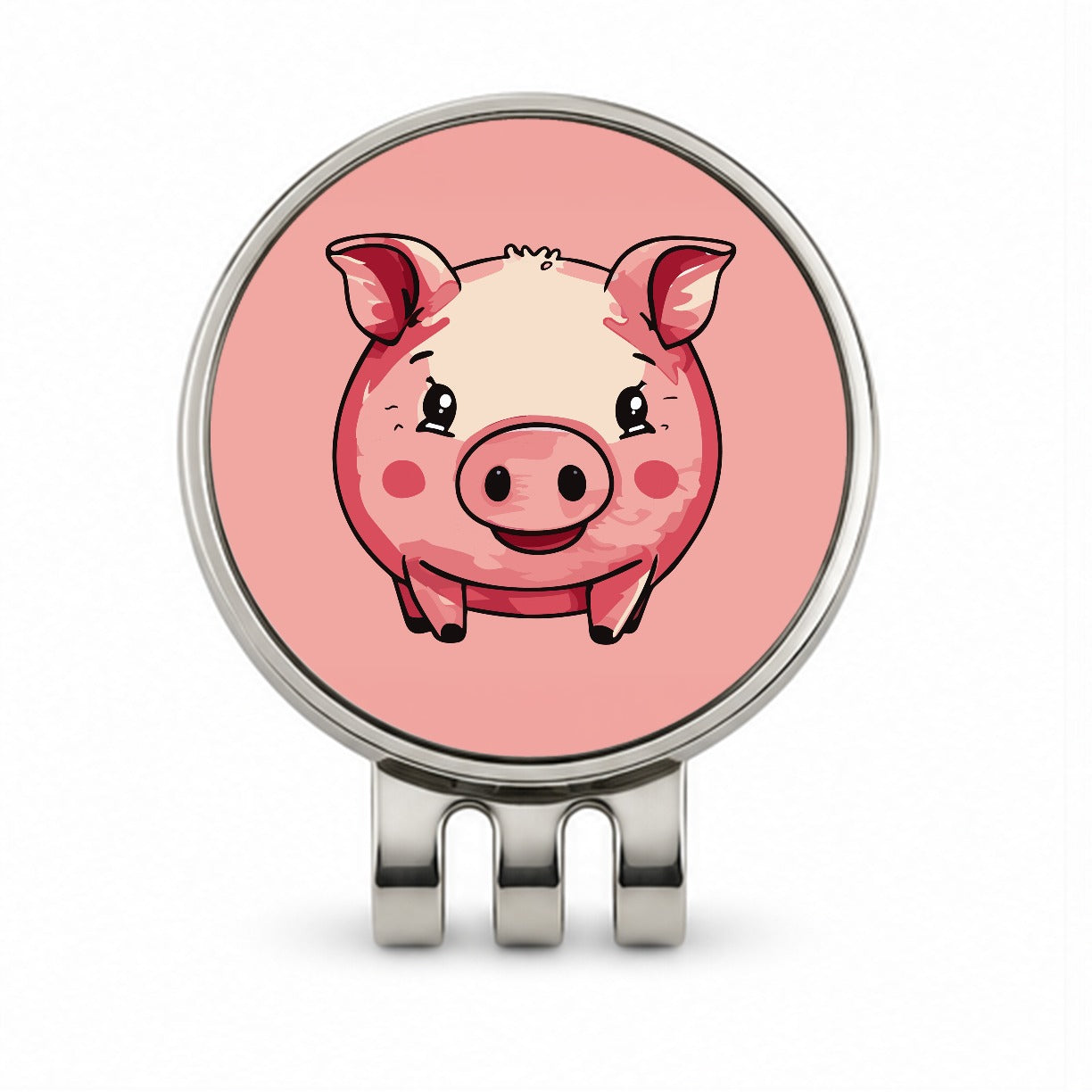 Pig Smiling Standing Golf Hat Clip with Ball Marker