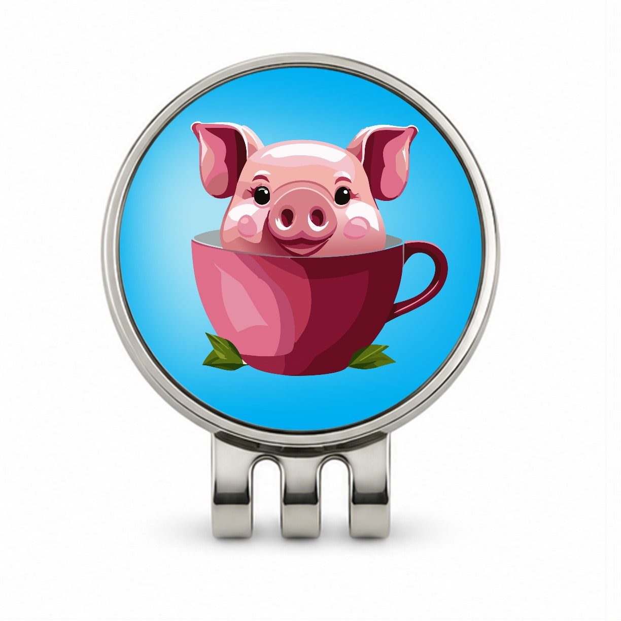Pig Teacup Golf Hat Clip with Ball Marker