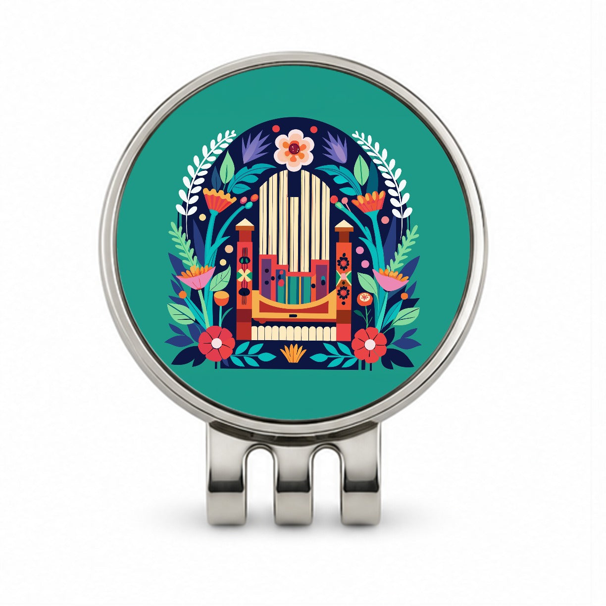 Pipe Organ Music Floral Motif Golf Hat Clip with Ball Marker
