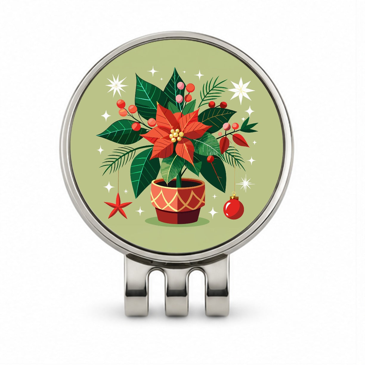 Poinsettia Plant Christmas Beautiful Golf Hat Clip with Ball Marker