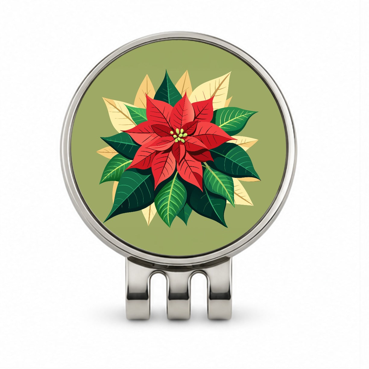 Poinsettia Plant Christmas Decoration Golf Hat Clip with Ball Marker