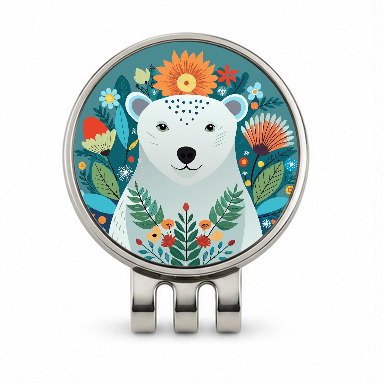 Polar Bear Floral Flowers Golf Hat Clip with Ball Marker