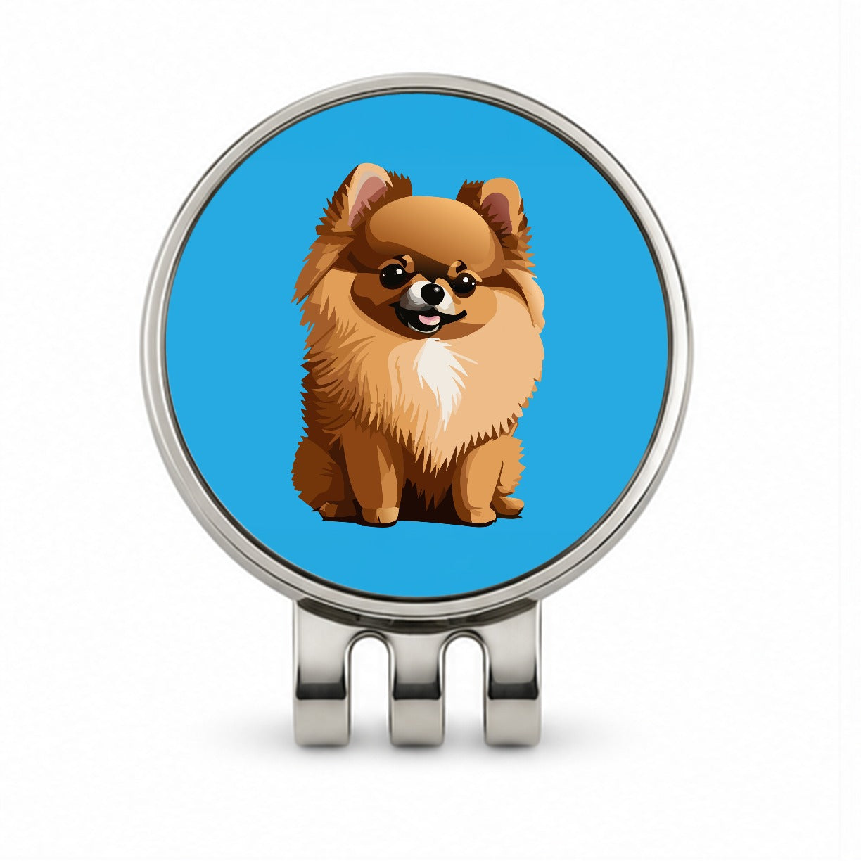 Pomeranian Dog Sitting Golf Hat Clip with Ball Marker