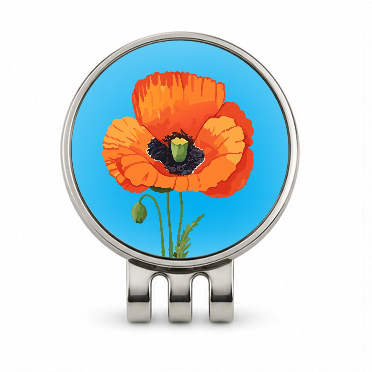 Poppy Flower Orange Golf Hat Clip with Ball Marker