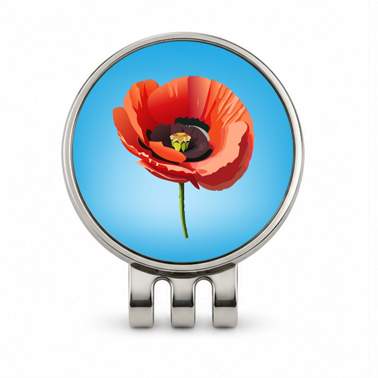 Poppy Flower Red Golf Hat Clip with Ball Marker