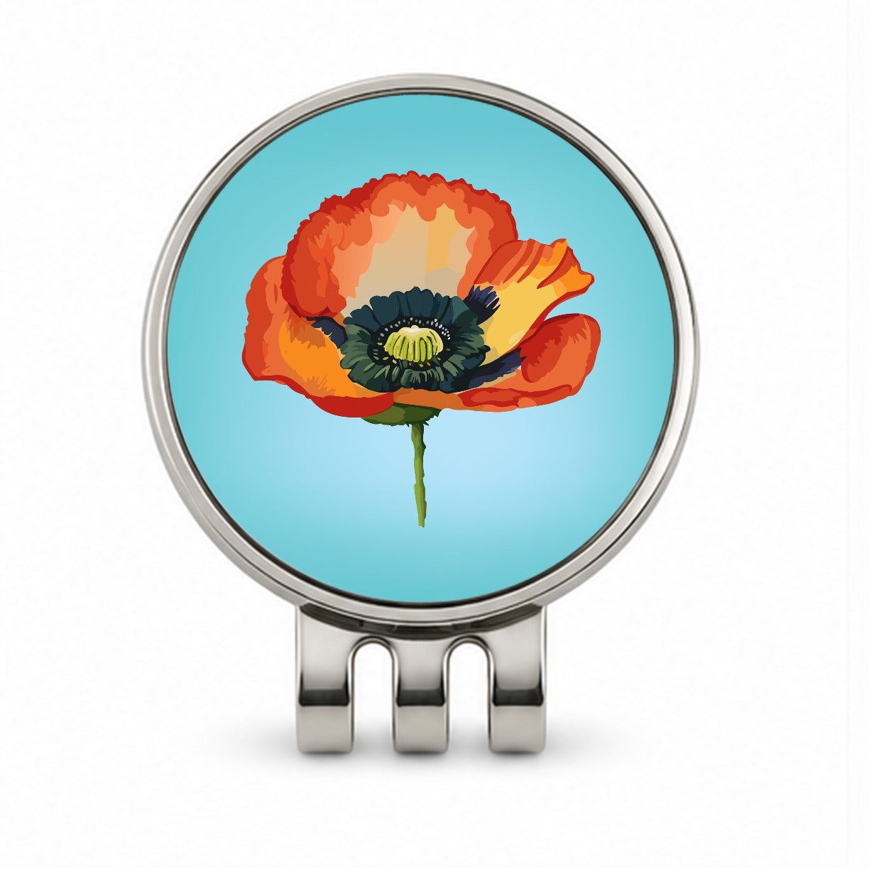 Poppy Icelandic Orange Flower Watercolor Golf Hat Clip with Ball Marker