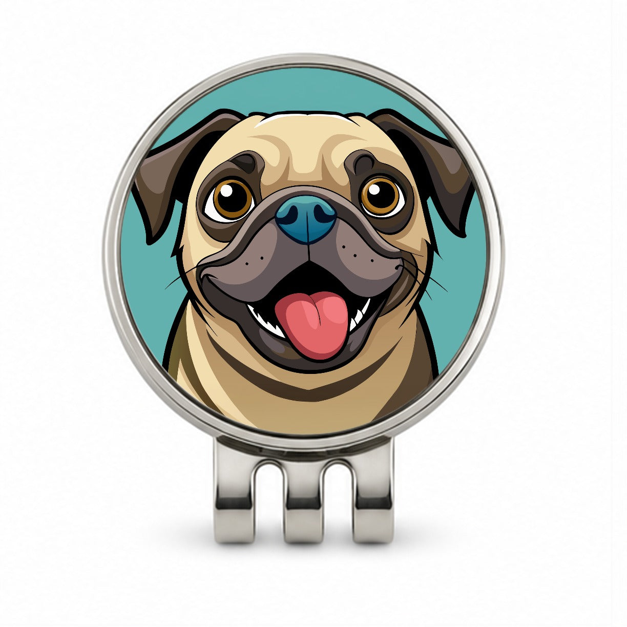 Pug Cute Sticking out Tongue Golf Hat Clip with Ball Marker