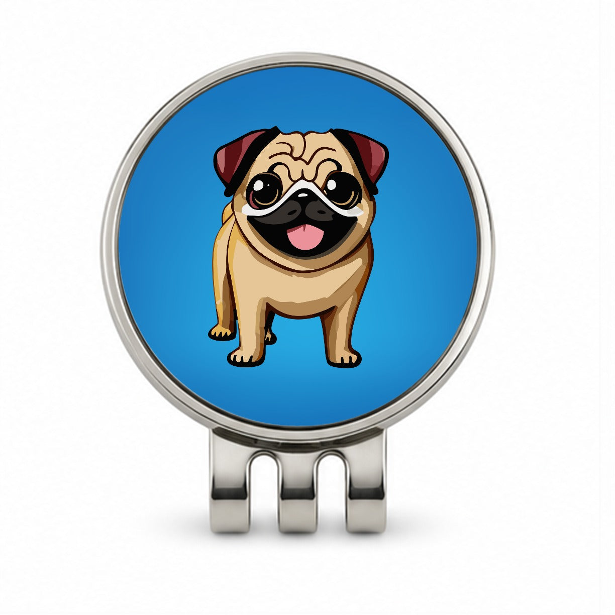 Pug Smiling Standing Golf Hat Clip with Ball Marker