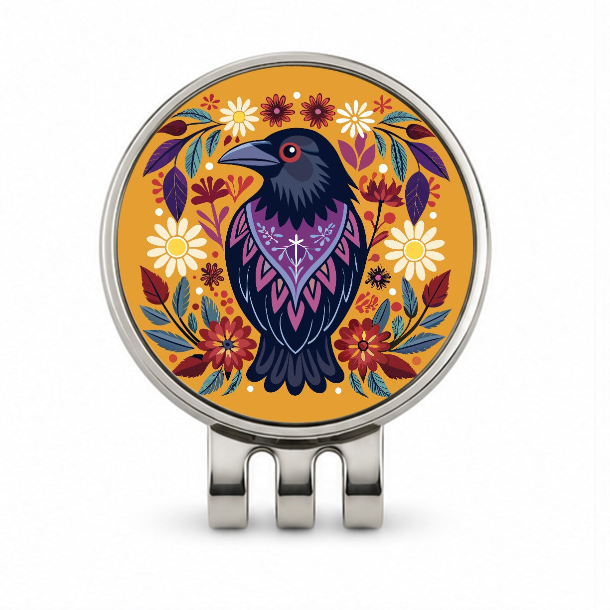 Raven Bird Floral Flowers Golf Hat Clip with Ball Marker