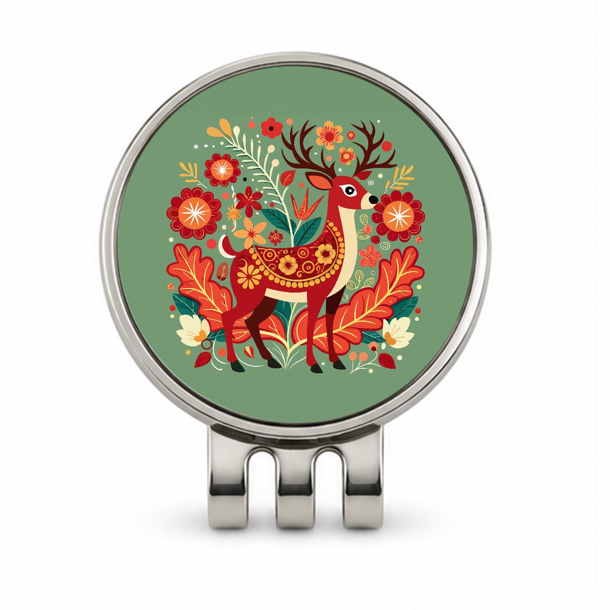 Reindeer Floral Flowers Golf Hat Clip with Ball Marker