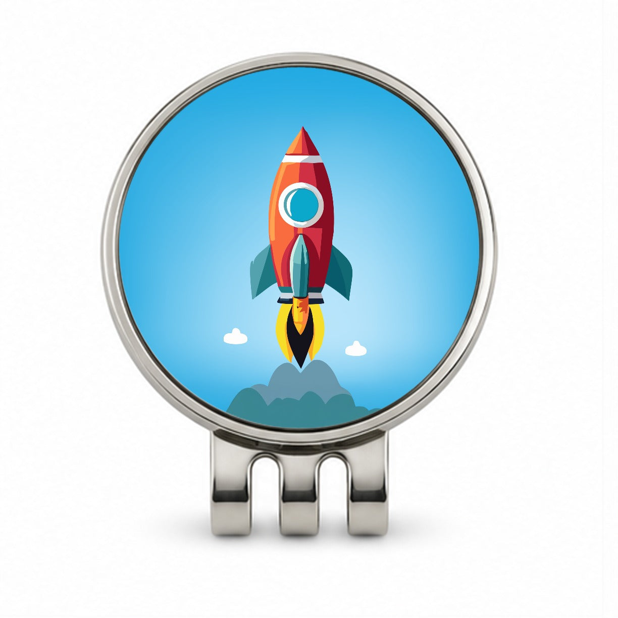 Rocket Ship Blasting Off Golf Hat Clip with Ball Marker
