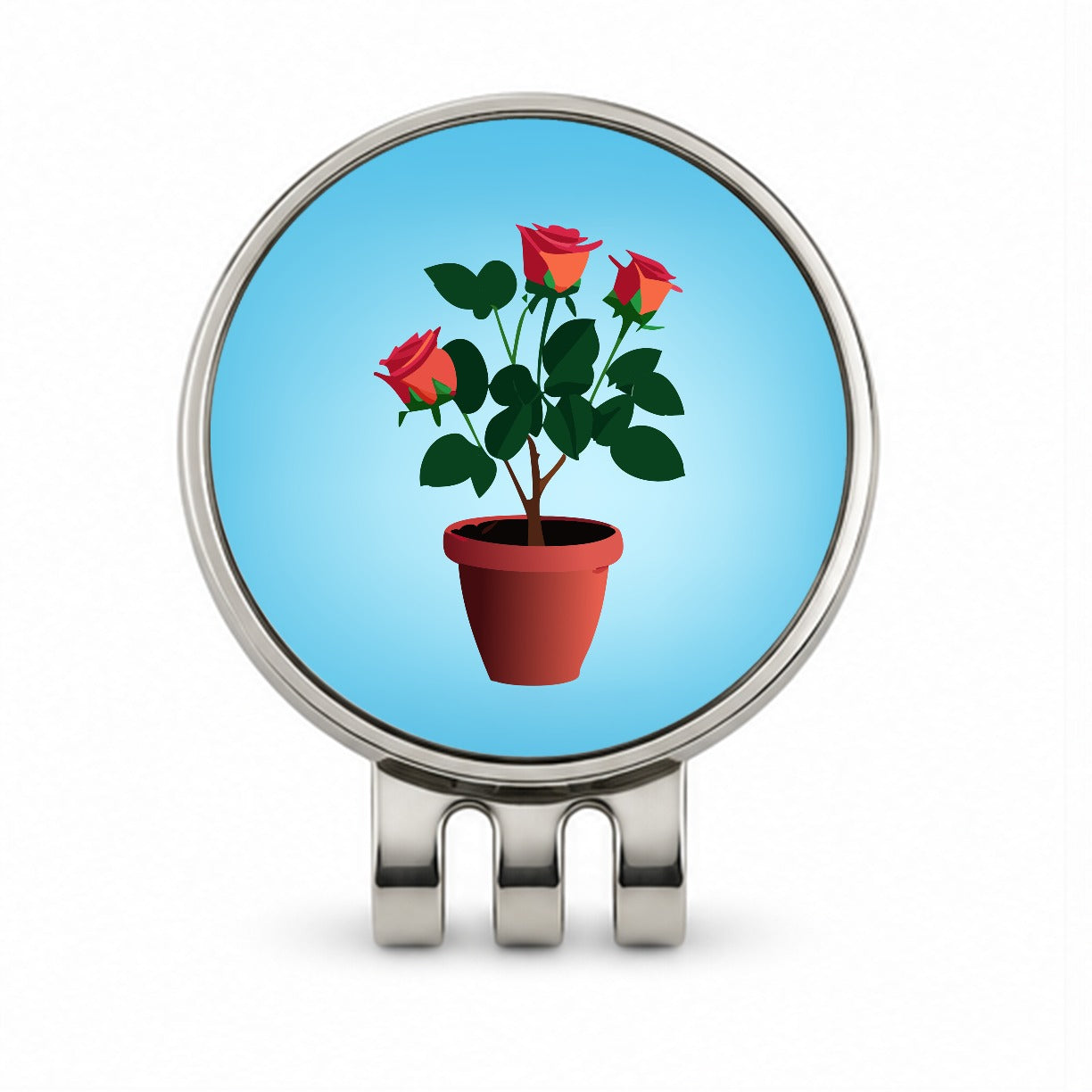 Rose Roses Bush in Pot Golf Hat Clip with Ball Marker