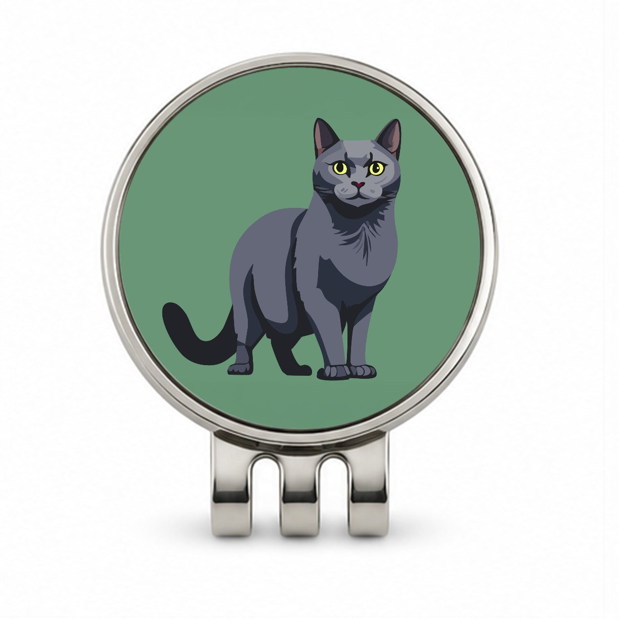 Russian Blue Cat Standing Golf Hat Clip with Ball Marker