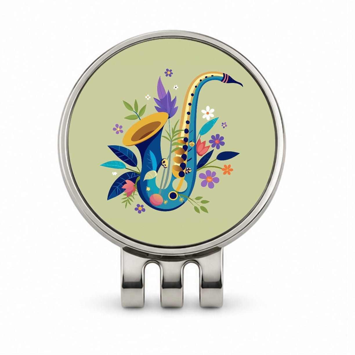 Saxophone Instrument Music Floral Motif Golf Hat Clip with Ball Marker