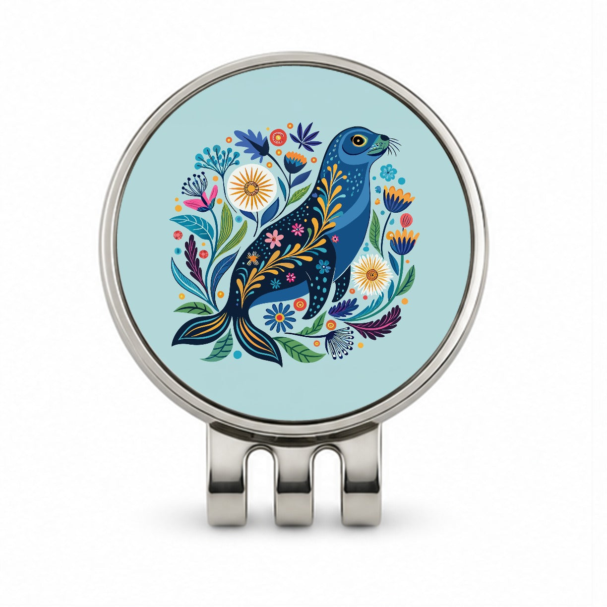 Sea Lion Floral Flowers Golf Hat Clip with Ball Marker