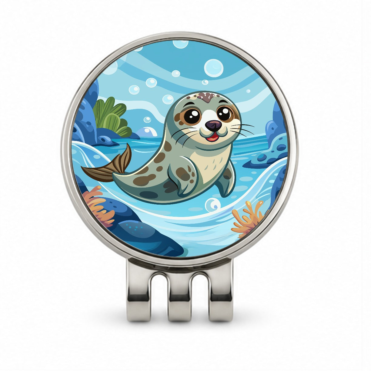 Seal in Water Cute Golf Hat Clip with Ball Marker