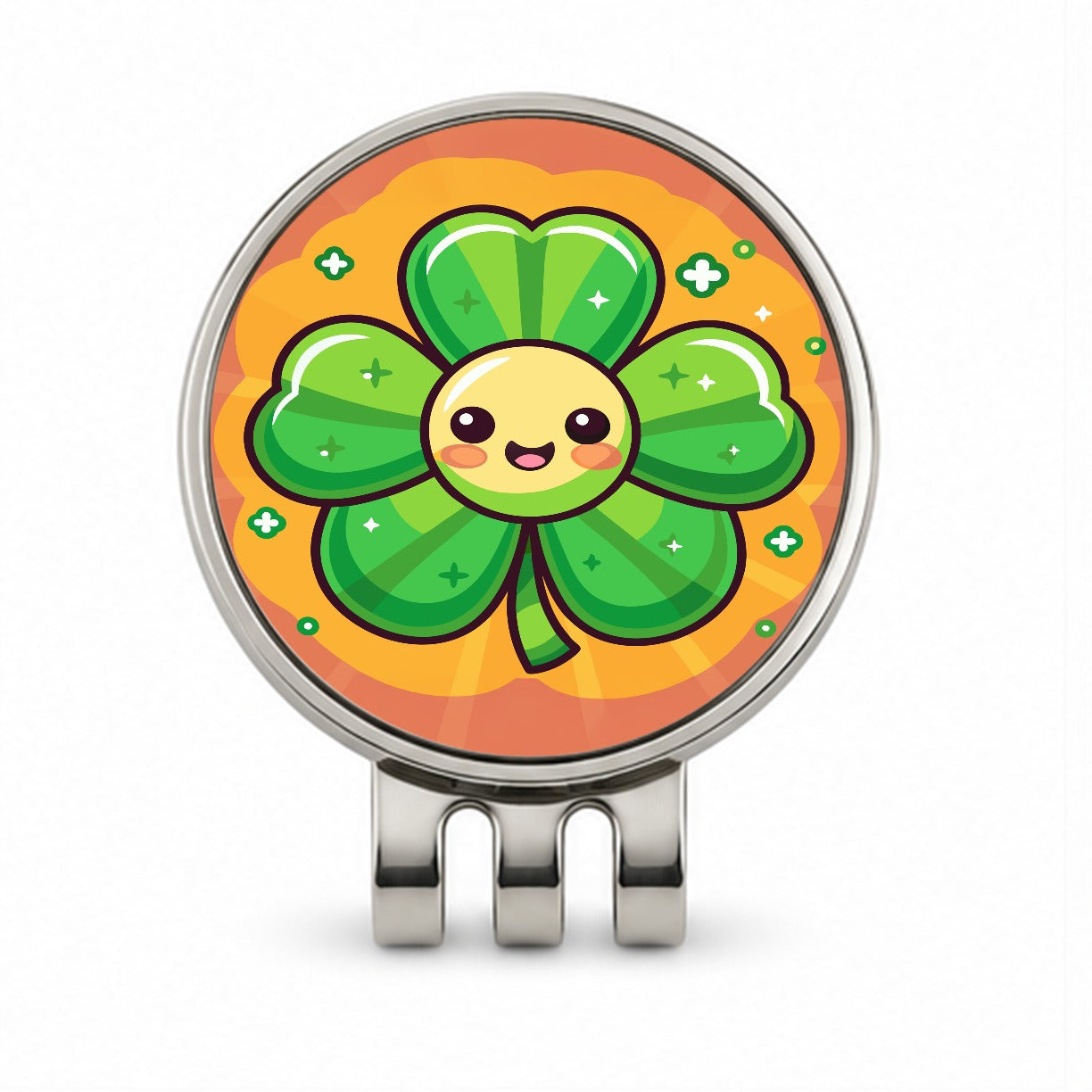 Shamrock Smiling Cute Golf Hat Clip with Ball Marker