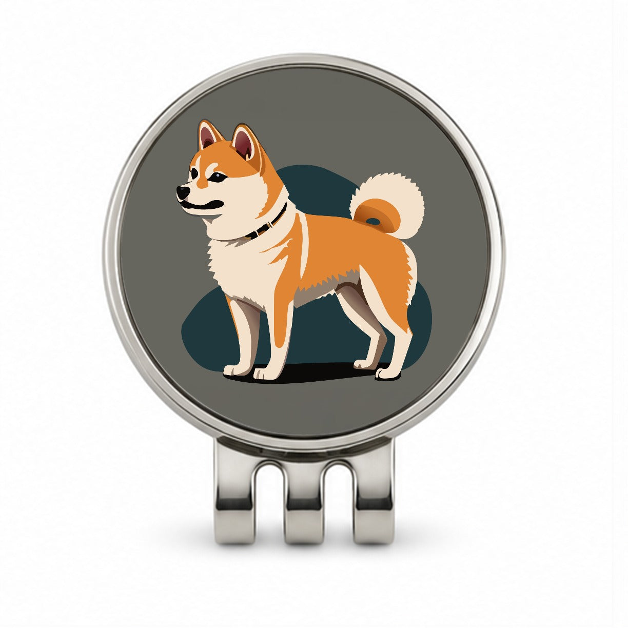Shiba Inu Dog Standing Golf Hat Clip with Ball Marker
