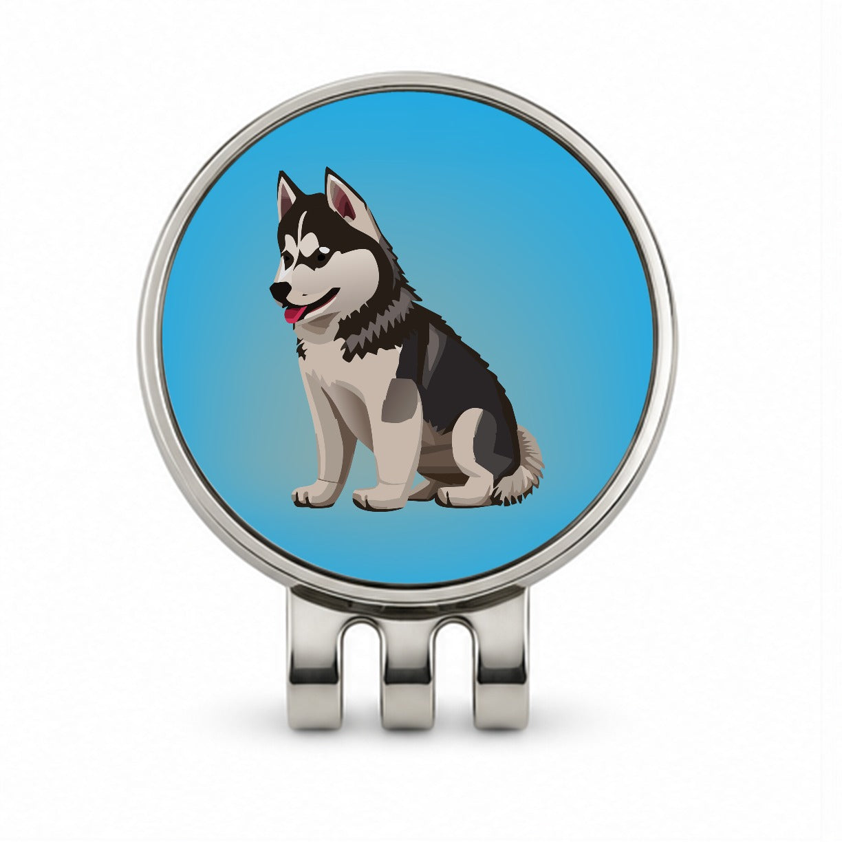 Siberian Husky Dog Sitting Golf Hat Clip with Ball Marker