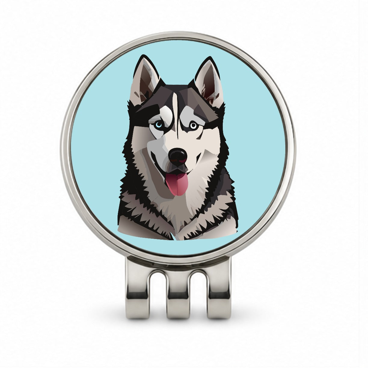 Siberian Husky Dog Tongue Out Golf Hat Clip with Ball Marker