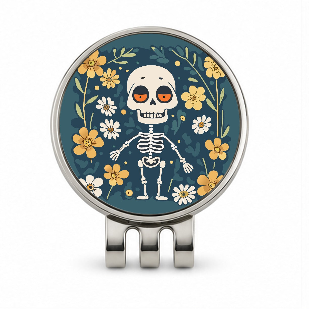 Skeleton and Flowers Funny Halloween Golf Hat Clip with Ball Marker