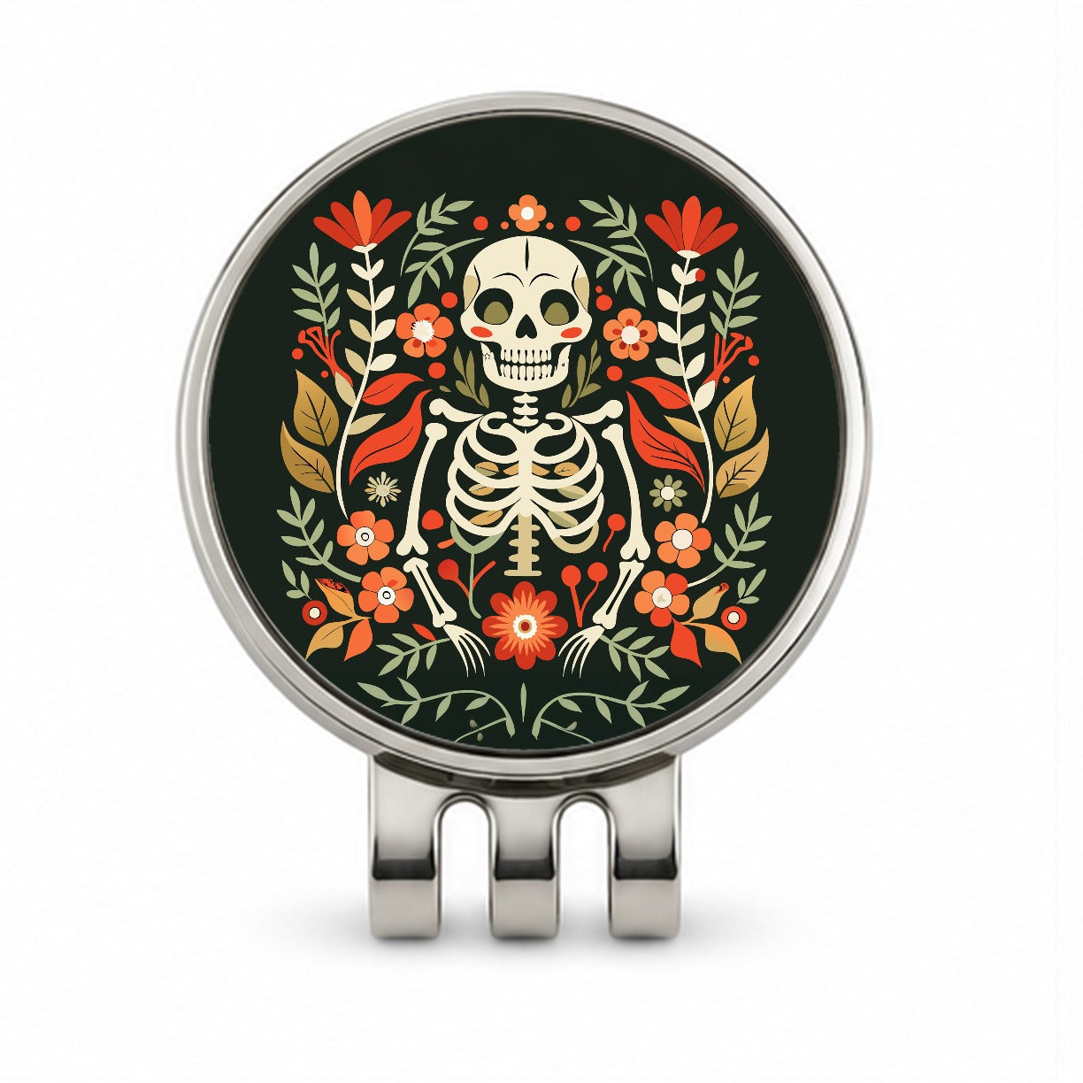 Skeleton Floral Flowers Golf Hat Clip with Ball Marker