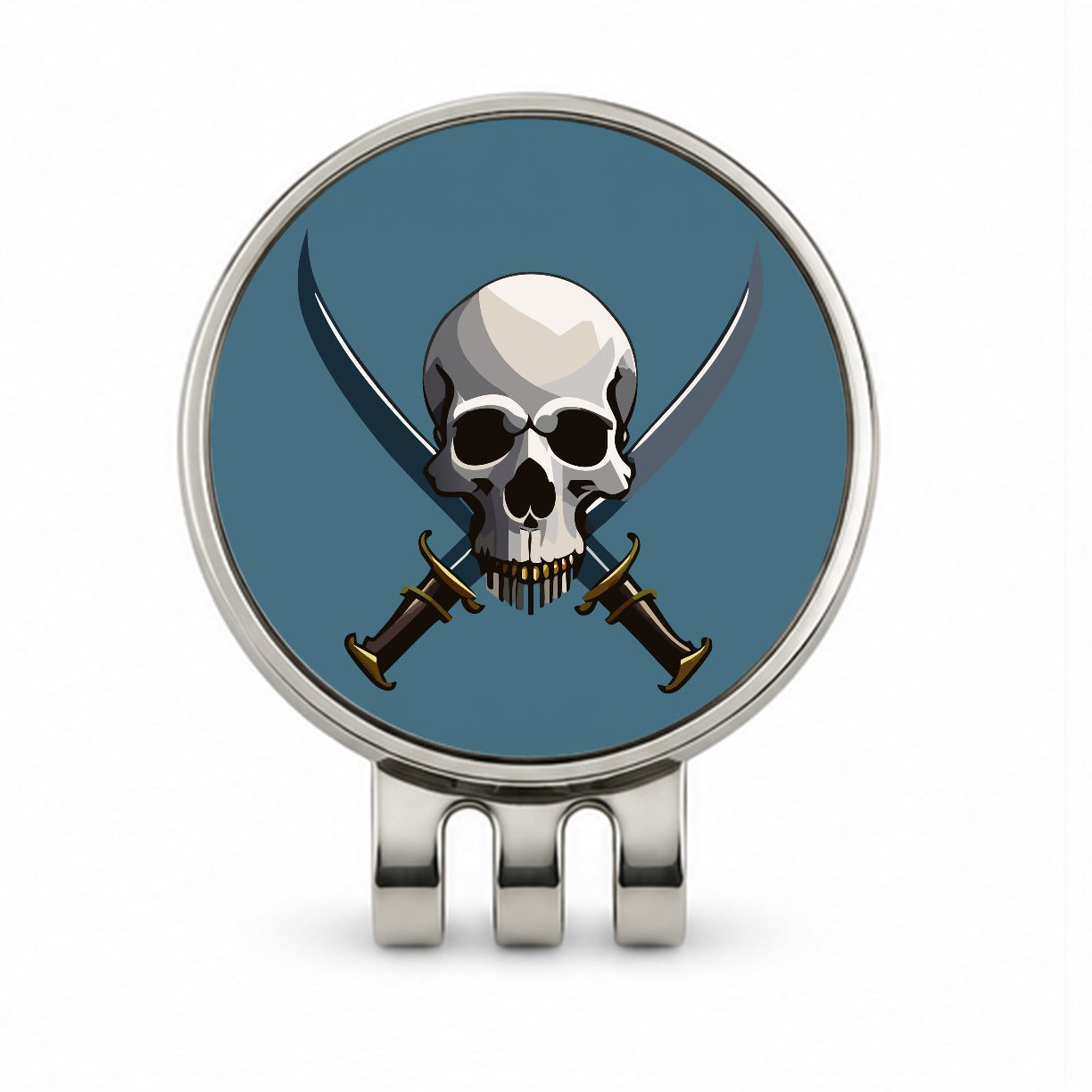 Skull Pirate Crossed Swords Golf Hat Clip with Ball Marker