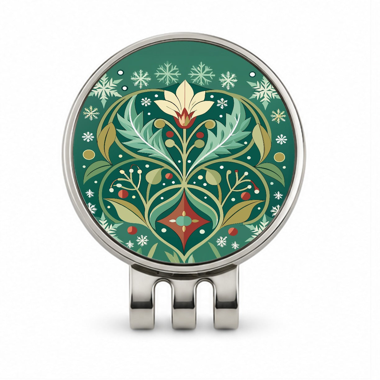 Snowflakes Winter Art Nouveau Golf Hat Clip with Ball Marker
