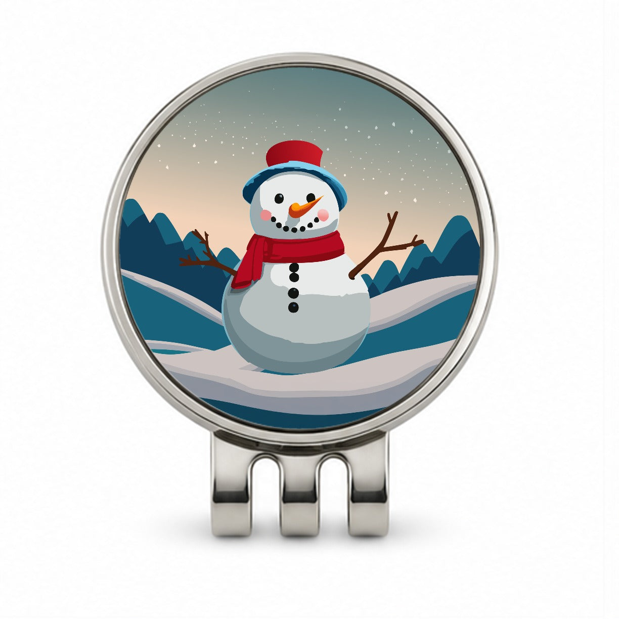 Snowman Happy Winter Christmas Golf Hat Clip with Ball Marker