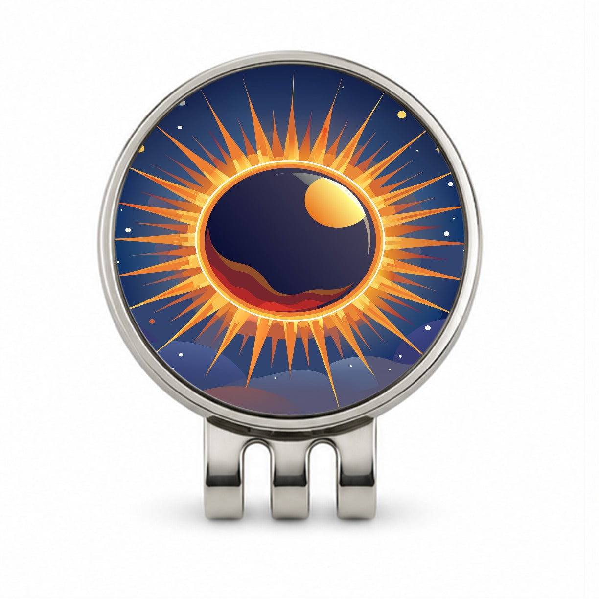 Solar Eclipse Sun Golf Hat Clip with Ball Marker