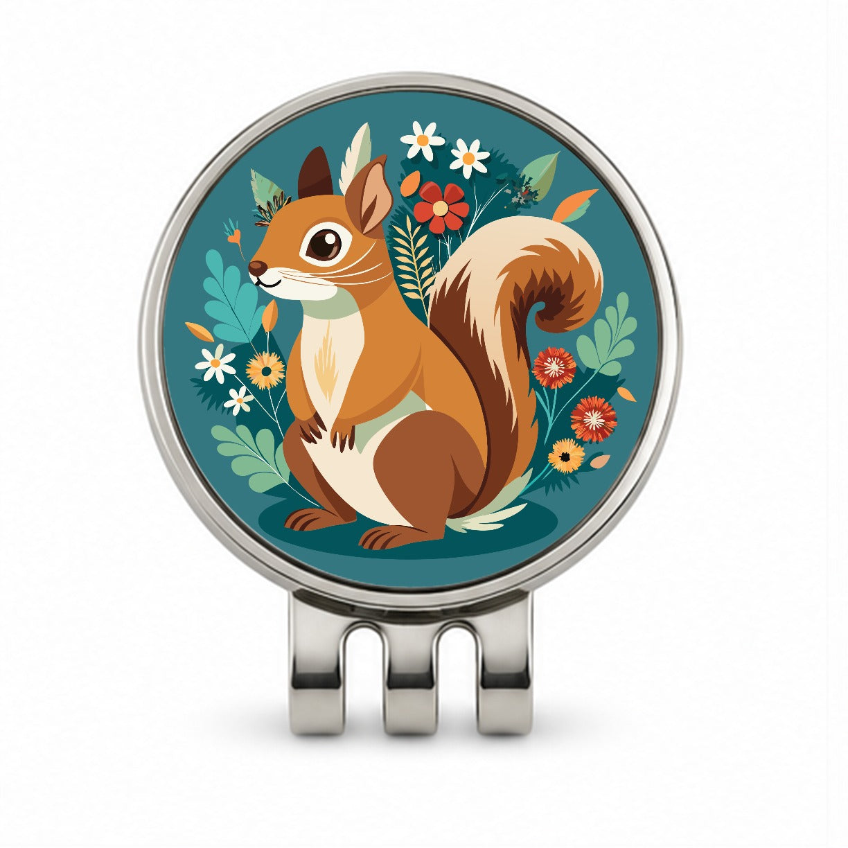 Squirrel Floral Flowers Golf Hat Clip with Ball Marker